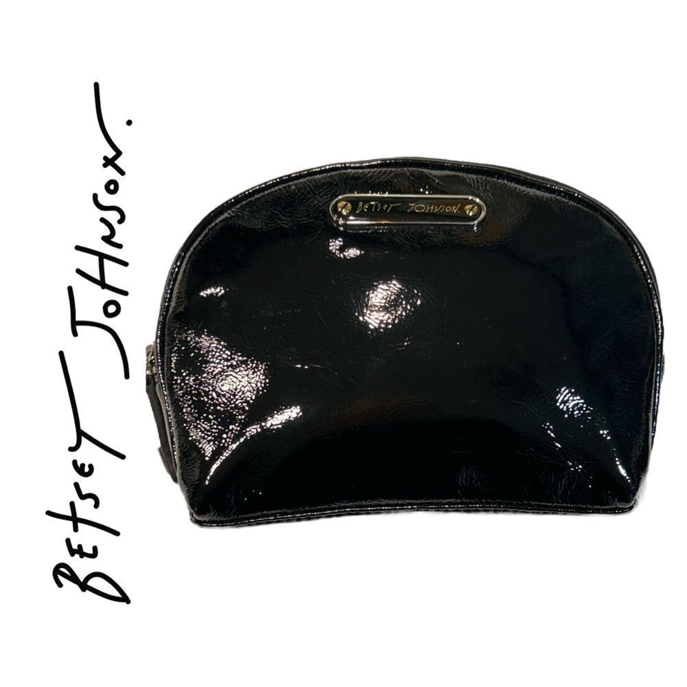 Betsey Johnson‎ Black Patent Faux Leather Cosmetic Case